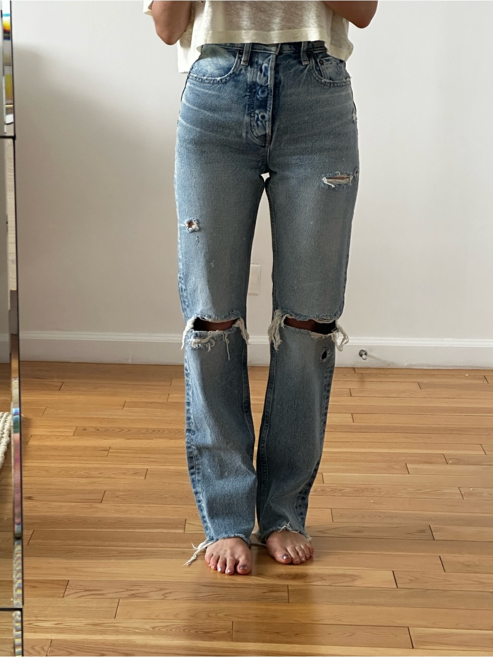 Moussy Light Blue High-Rise Distressed Jeans